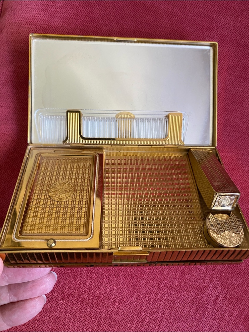 Evans vintage double sided clutch includes comb, lipstick tube, coin storage. - Picture 5 of 6